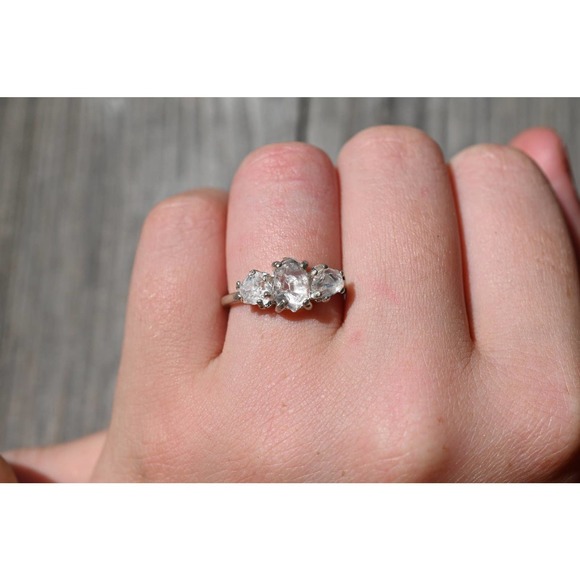 Three Stone Raw Diamond Engagement Ring, Rough Diamond Wedding Band, Uni… - Picture 1 of 7